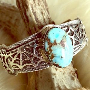 Golden Hills Turquoise Spider Web 🕸 Silver CUFF